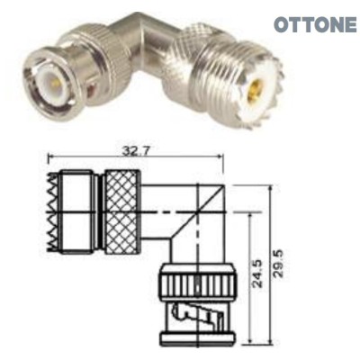 Adattatore 9 gradi femmina UHF a maschio BNC 